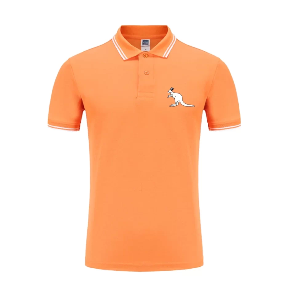 Orange: "Exclusive Australian Pride Polo Shirt in vibrant orange cotton, a bold statement of heritage."