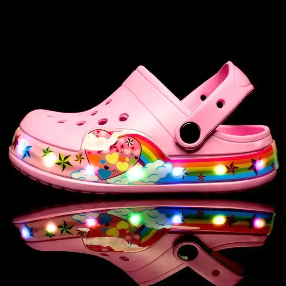 Glowriders Kids' Pink LED Slides: Fun and comfortable slides featuring built-in LED lights, perfect for adding a touch of sparkle to every step. The vibrant pink color and easy slip-on design make these slides both stylish and practical for active kids