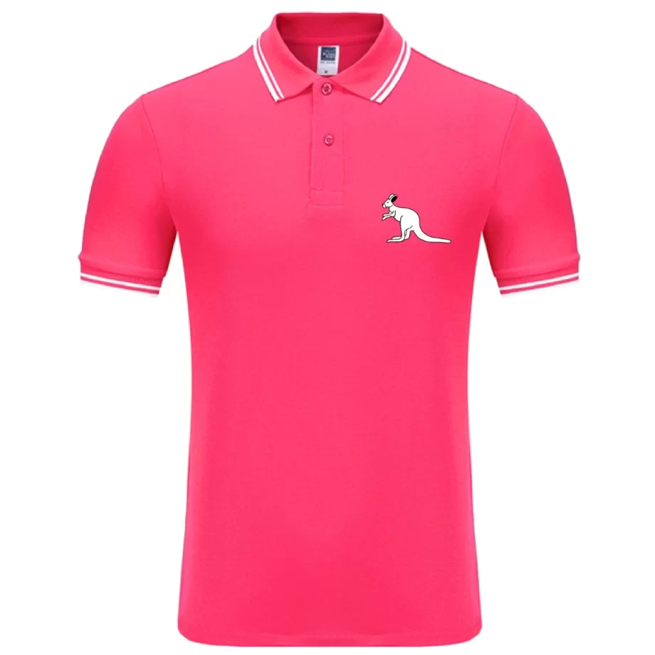 Hot Pink: "Exclusive Australian Pride Polo Shirt in striking hot pink cotton, a stylish heritage choice."