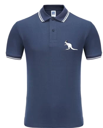 Navy: "Exclusive Australian Pride Polo Shirt in classic navy cotton, perfect for a heritage-inspired look."