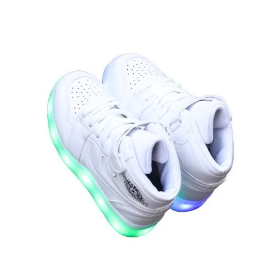 Glowriders Rechargeable Light-Up Sneakers for Kids in White-White. Stylish, comfortable LED shoes for boys and girls, perfect for every step!