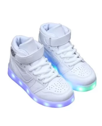 Glowriders Rechargeable Light-Up Sneakers for Kids in White-White. Stylish, comfortable LED shoes for boys and girls, perfect for every step!