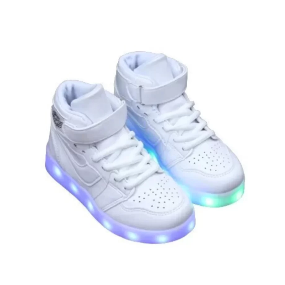 Glowriders Rechargeable Light-Up Sneakers for Kids in White-White. Stylish, comfortable LED shoes for boys and girls, perfect for every step!