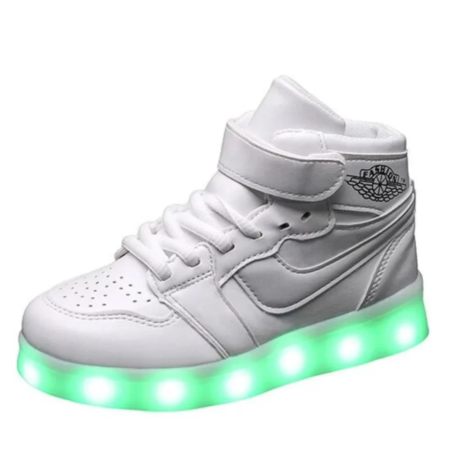 Glowriders Rechargeable Light-Up Sneakers for Kids in White-White. Stylish, comfortable LED shoes for boys and girls, perfect for every step!