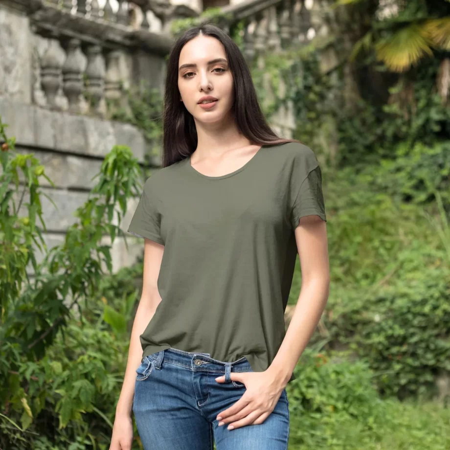 Bold army green 100% cotton clothing for women, offering a stylish and durable option for everyday wear.