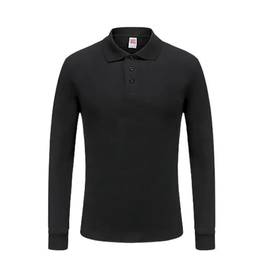 100% Cotton Long-Sleeve Polo in Black: A sleek and stylish long-sleeve polo made from 100% cotton, offering a classic and sophisticated look.