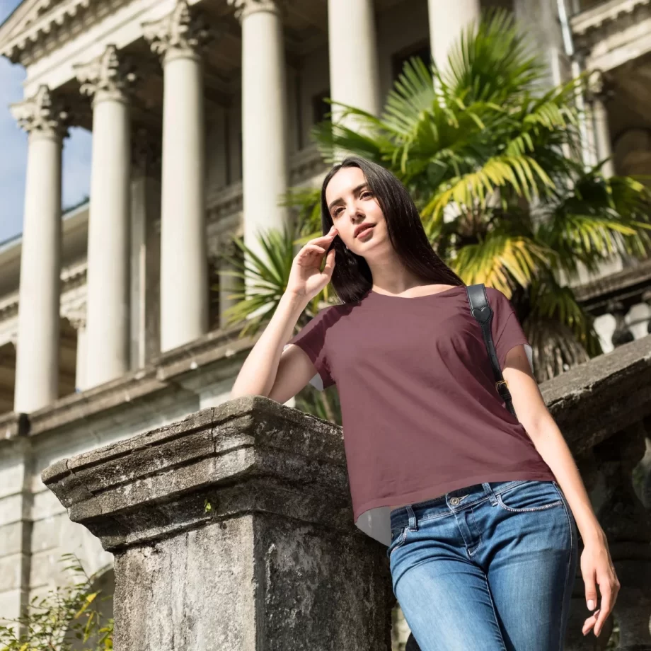 Stylish maroon 100% cotton top for women, offering a deep and luxurious color choice