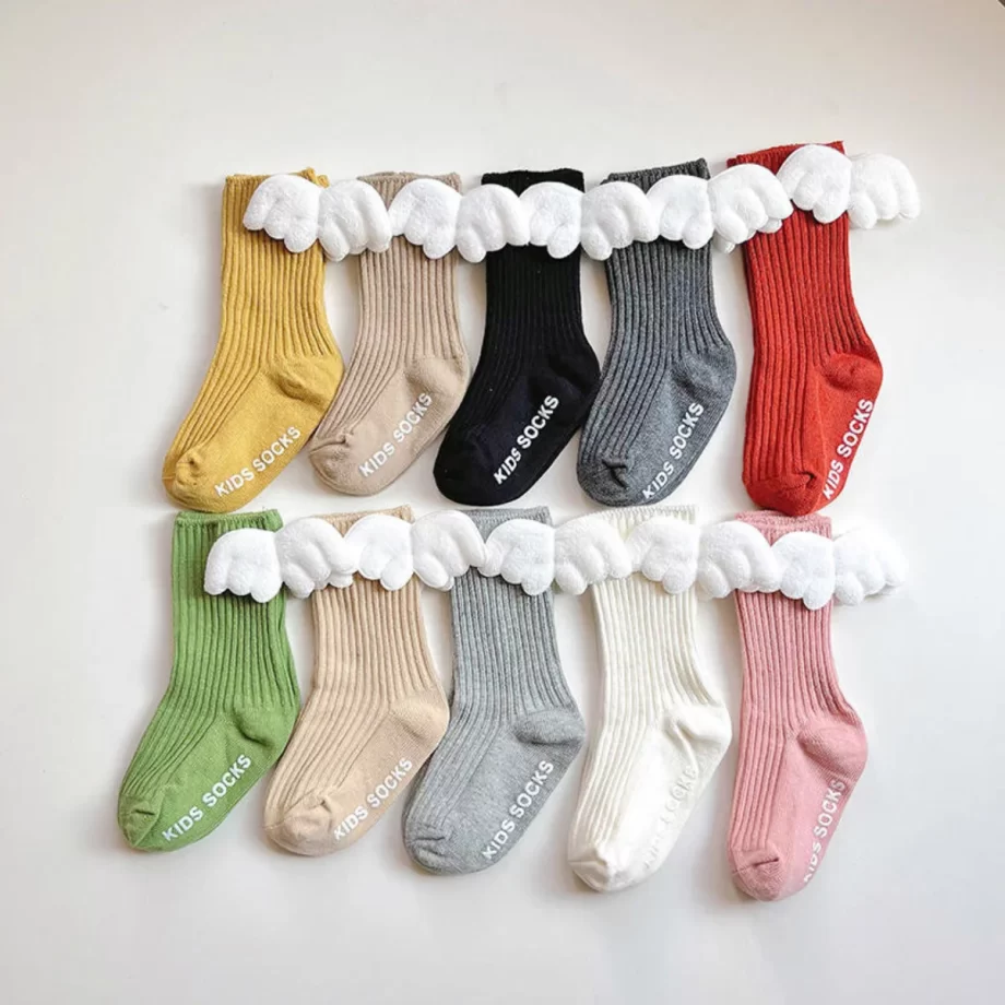 Cute Angel Wing Toddler Socks featuring soft, breathable fabric for comfort and a secure fit, designed to keep little feet cozy and stylish all day long.