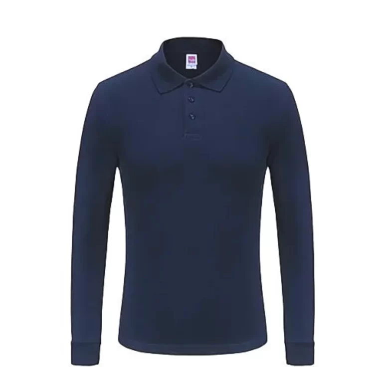 100% Cotton Long-Sleeve Polo in Navy: A timeless long-sleeve polo made from 100% cotton, featuring a deep navy color for a classic and elegant style.